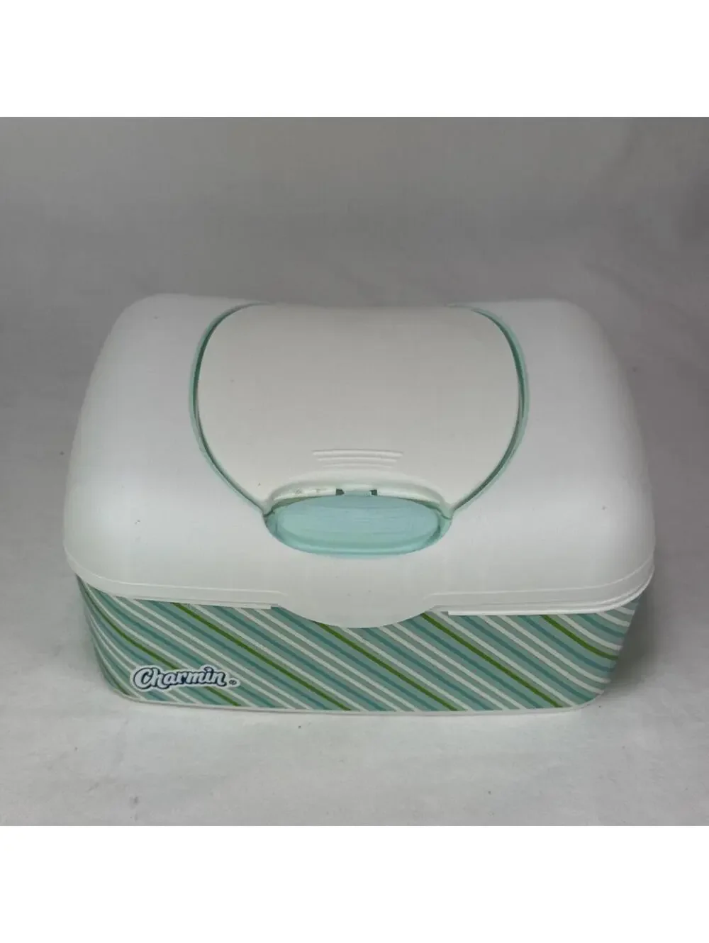Charmin Plastic Wet Wipes Container Dispenser Holder With blue green Stripes